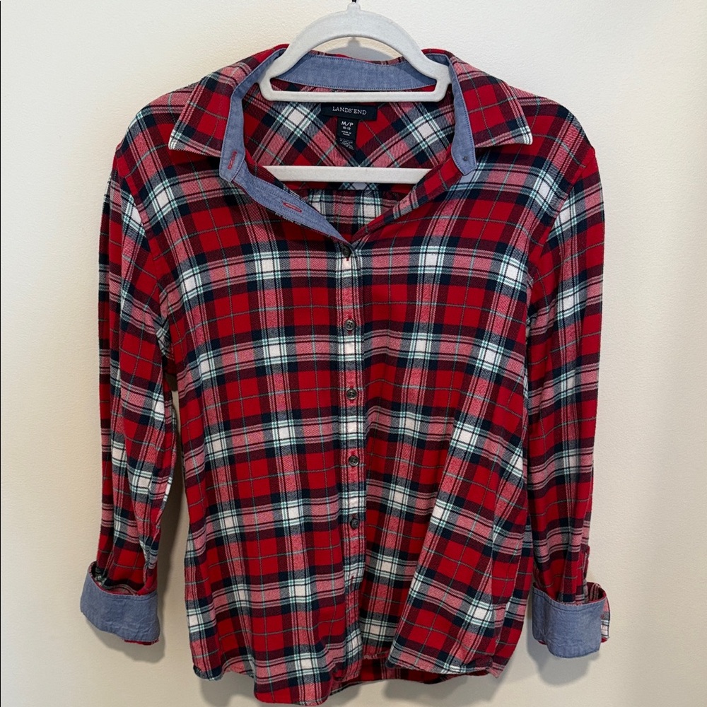 Lands' End Red and Blue Plaid Shirt